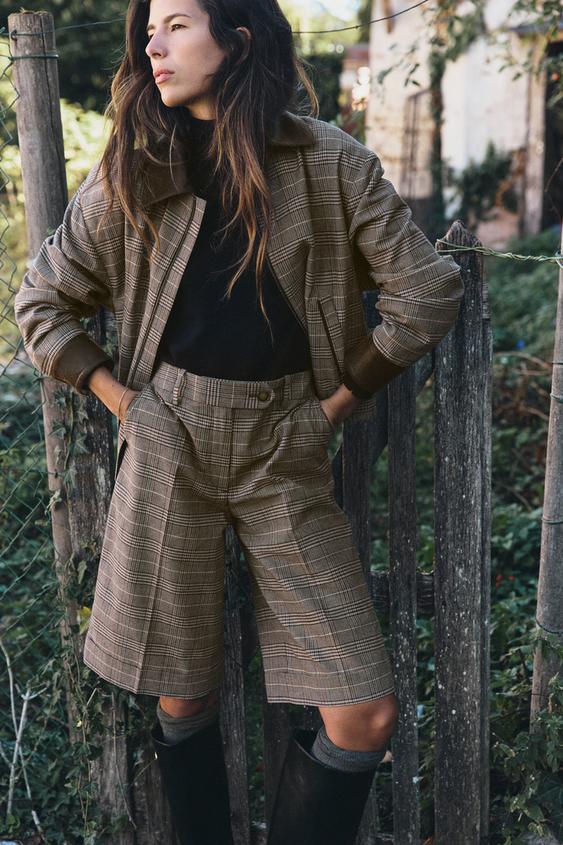 COMBINED CHECK BOMBER JACKET - Brown-Blue by Zara - Image 0