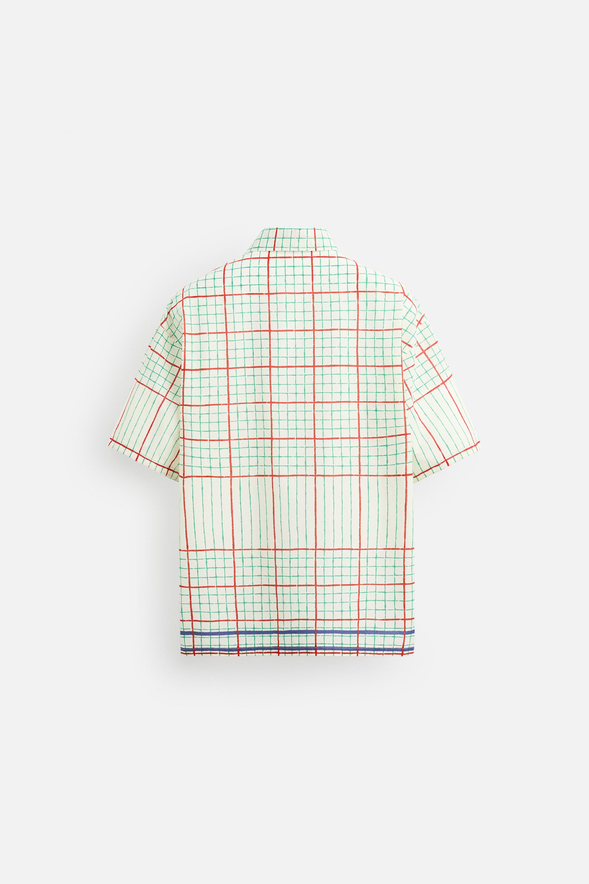 ボクシーフィット チェック柄シャツ - グリーン/ホワイト | ZARA