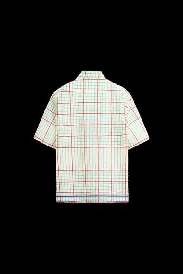 Zara BOXY FIT PLAID SHIRT - Green/White
