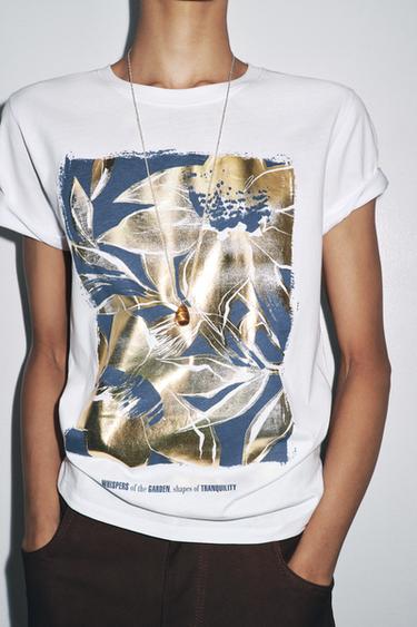 T-SHIRT WITH METALLIC PRINT - White by Zara - Image 1