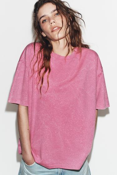 CAMISETA EFECTO LAVADO BRILLOS - Rosa de Zara