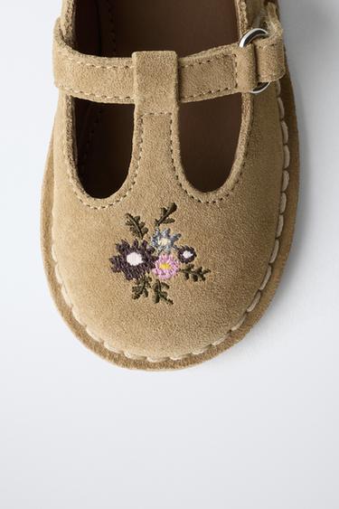 EMBROIDERED LEATHER T-BAR BALLET FLATS - Sand Brown by Zara - Image 5