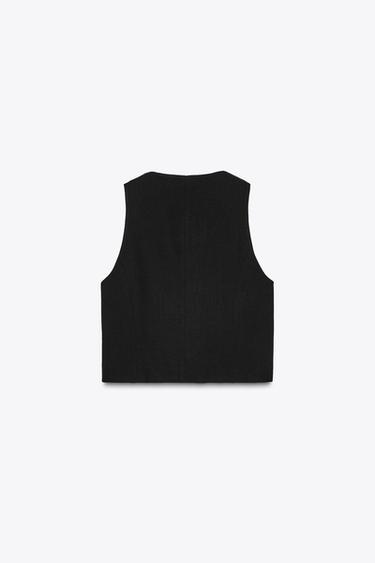 SHORT ROUND NECK WAISTCOAT - Black by Zara - Image 5