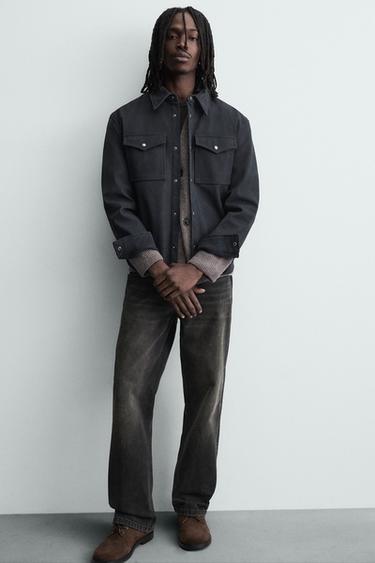 RELAXED FIT LEATHER EFFECT OVERSHIRT - Dark navy by Zara - Image 4