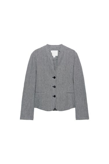 HOUNDSTOOTH LINEN BLEND BLAZER ZW COLLECTION - Blue/White by Zara