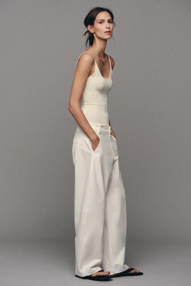 POLYAMIDE THIN STRAP T-SHIRT - Ecru by Zara