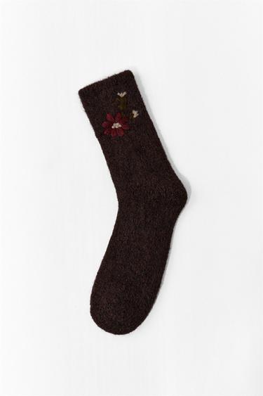 ZEĶES AR ZIEDU IZŠUVUMIEM - Brown no Zara