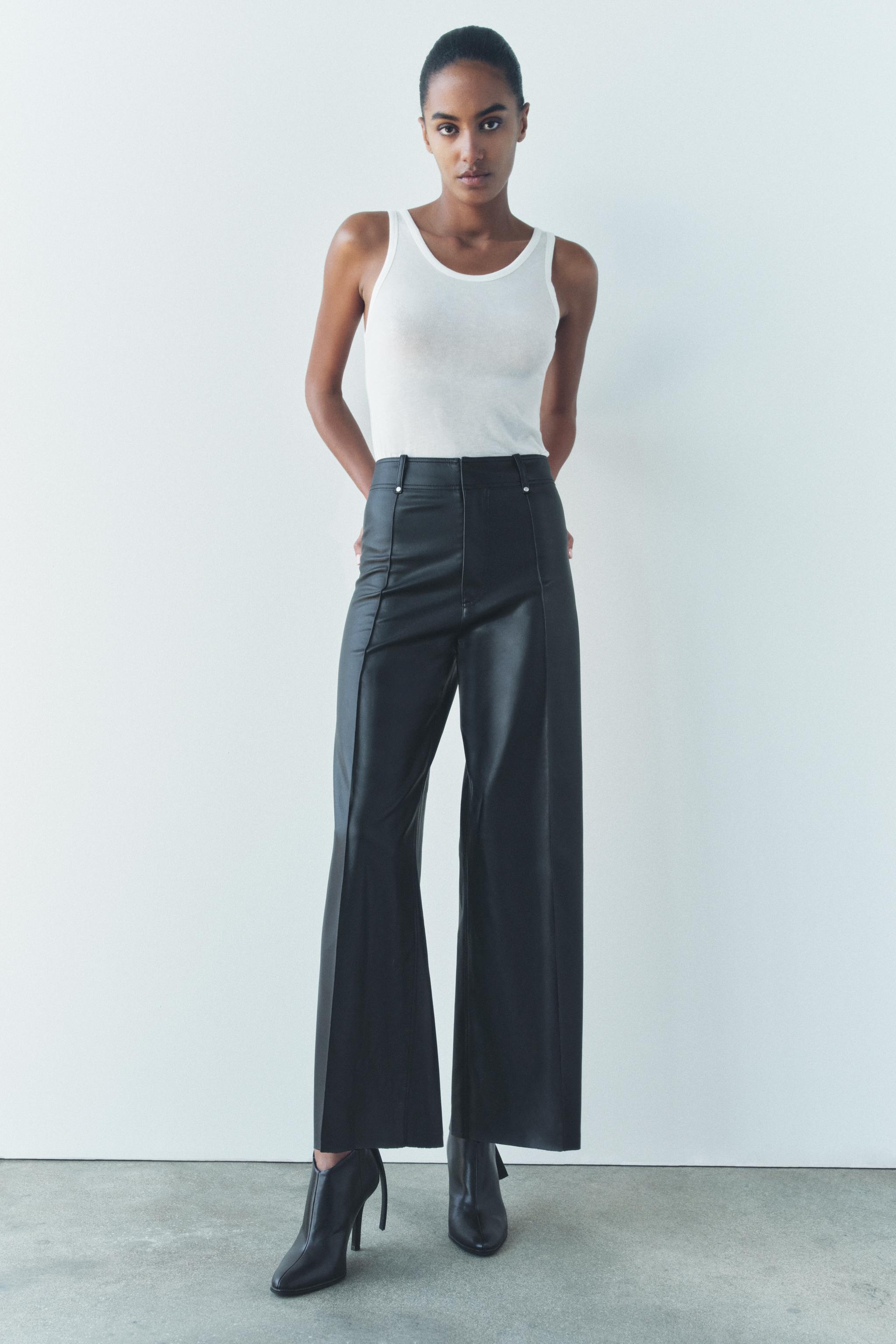 FAUX LEATHER WIDE LEG PANTS ZW COLLECTION Black ZARA Canada