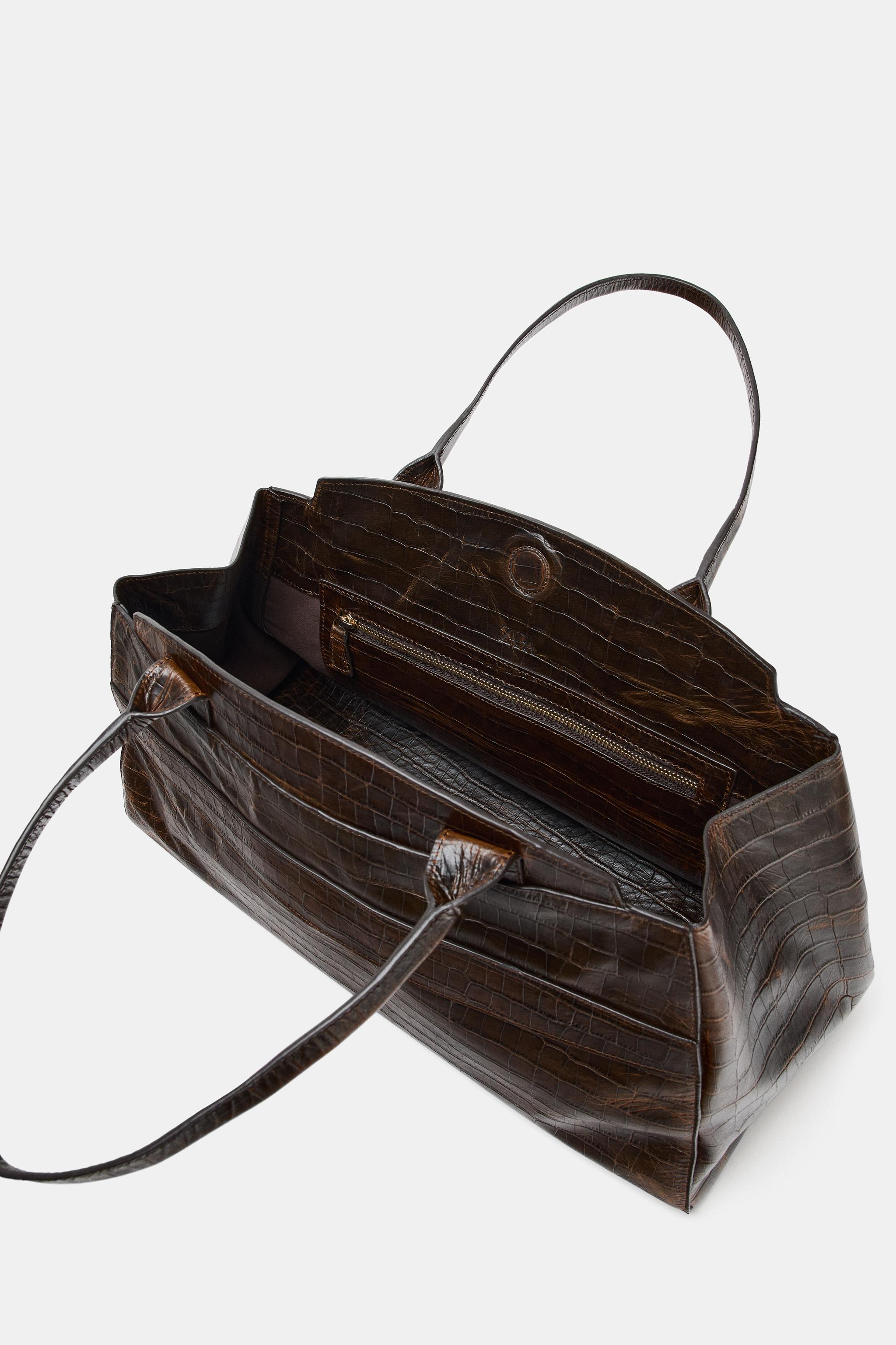 LEATHER MAXI CITY BAG - Chocolate | ZARA Spain