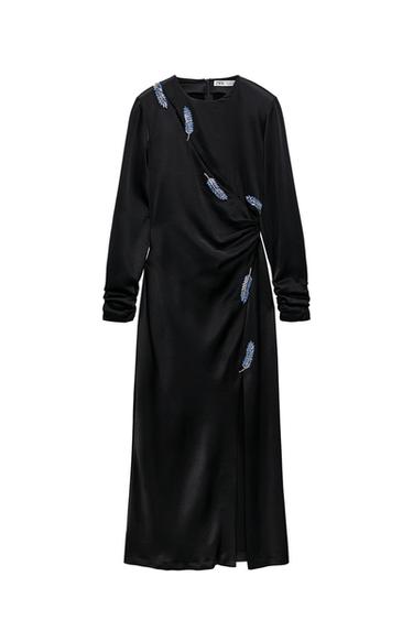 SATIN DRESS WITH LEAF PRINT