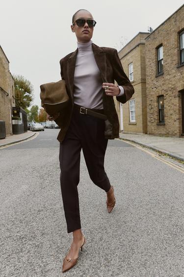Zara PLEATED BELTED PANTS - Dark brown - Image 0