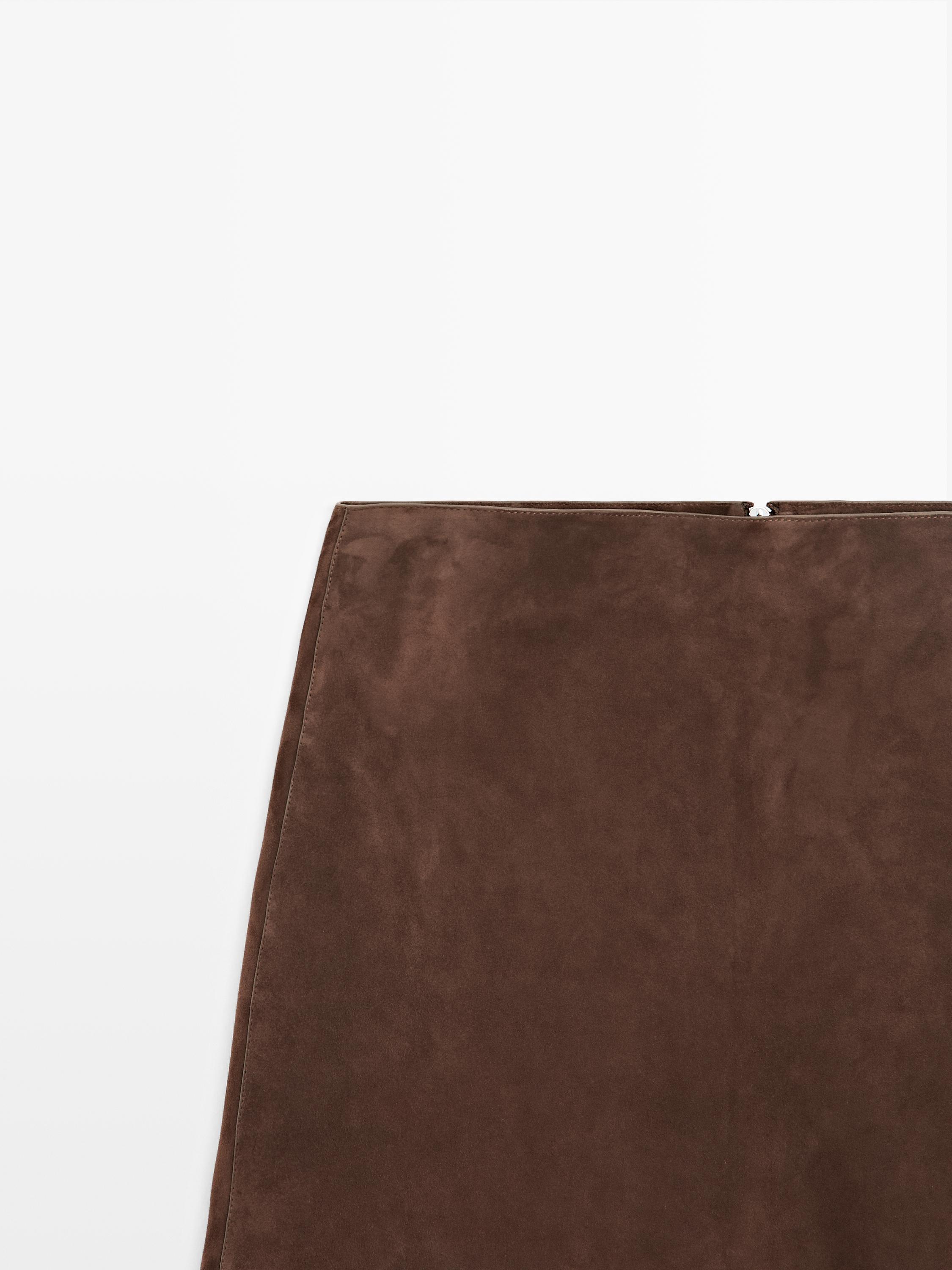 Suede leather mini skirt