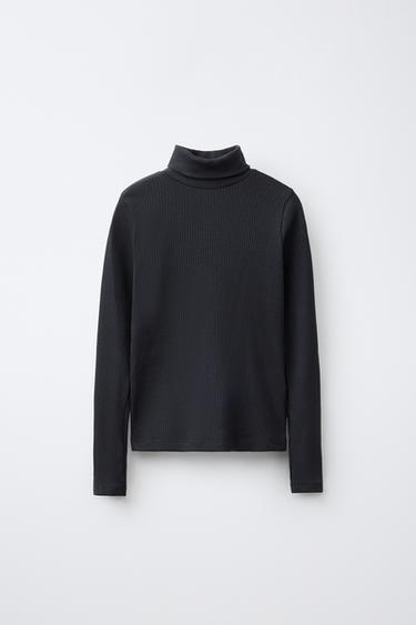 Zara RIBBED TURTLENECK - Dark anthracite