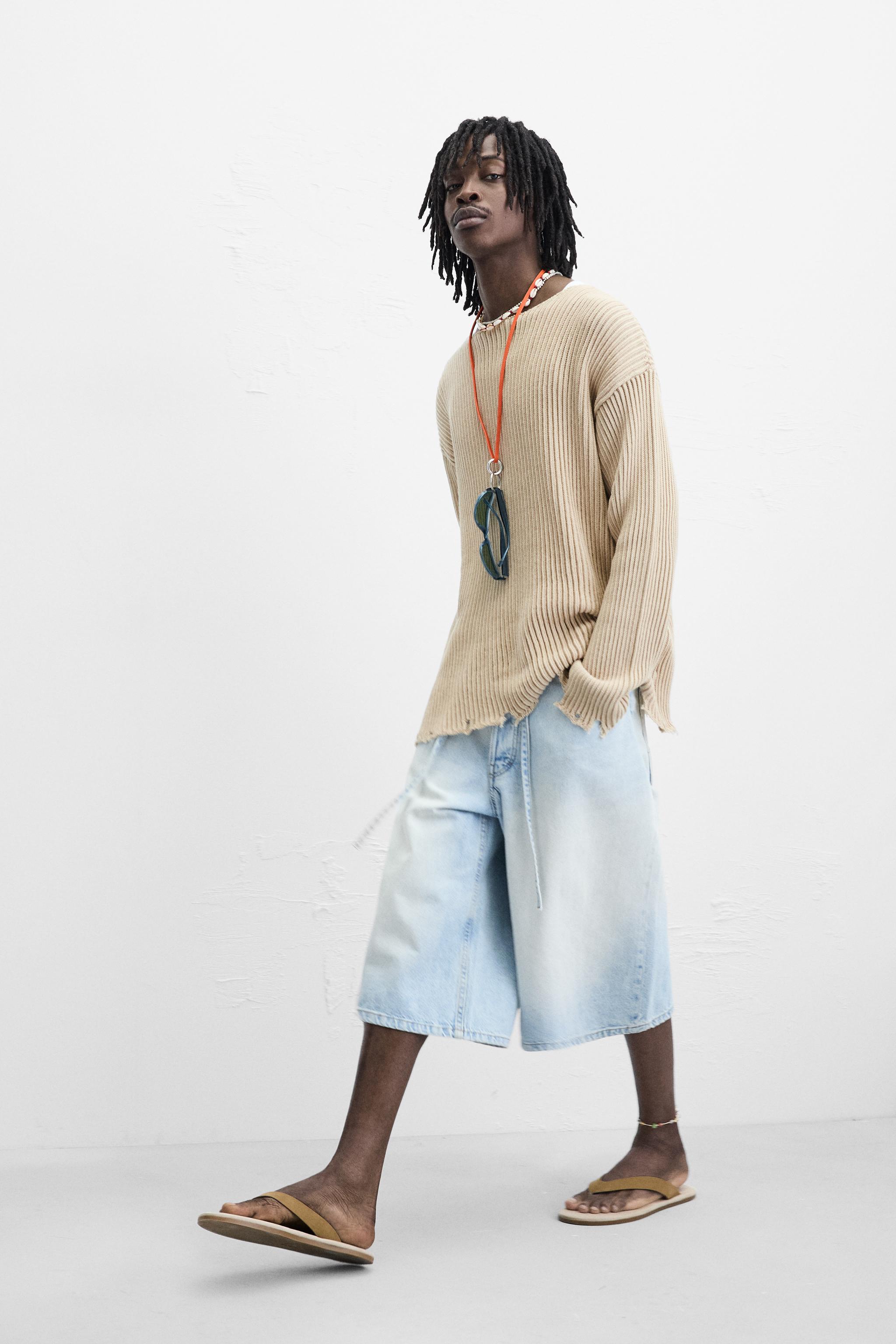 リブ編みダメージ加工セーター - ベージュ | ZARA Japan / 日本