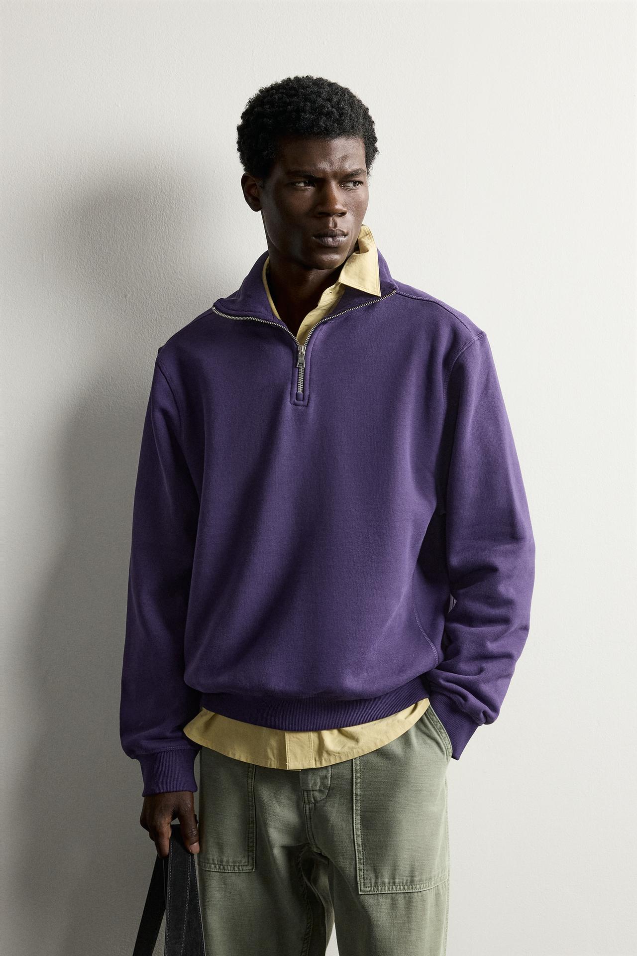 BASIC QUARTER-ZIP SWEATSHIRT — Violet