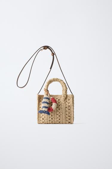 RAFFIA CROSSBODY BAG WITH MARINE CHARMS - Ecru White by Zara