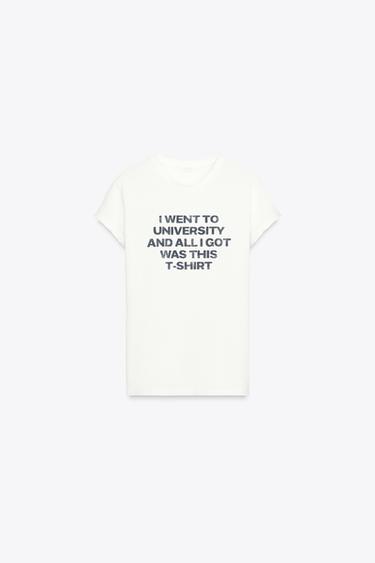 RUSTIC T-SHIRT WITH SLOGAN - Blue/White by Zara