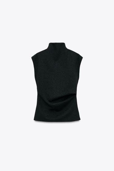SOFT INTERLOCK TOP WITH DRAPED SIDE DETAIL - Black by Zara - Image 3