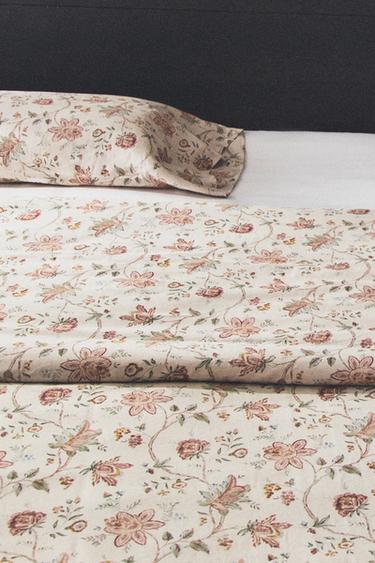 Zara FLORAL SATEEN DUVET COVER (300 THREAD COUNT) - Ecru