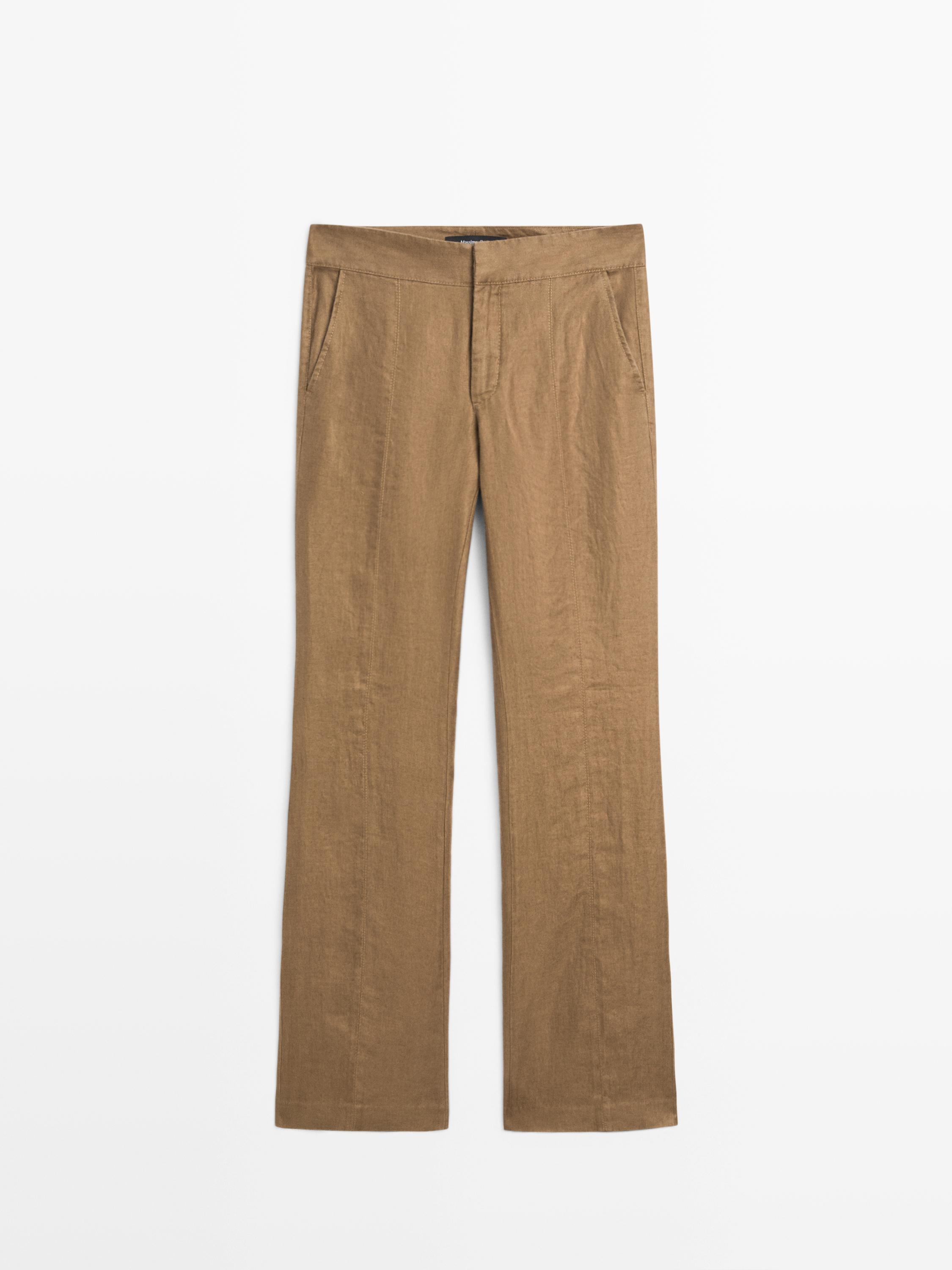 100% linen kick flare fit pants — Washed green
