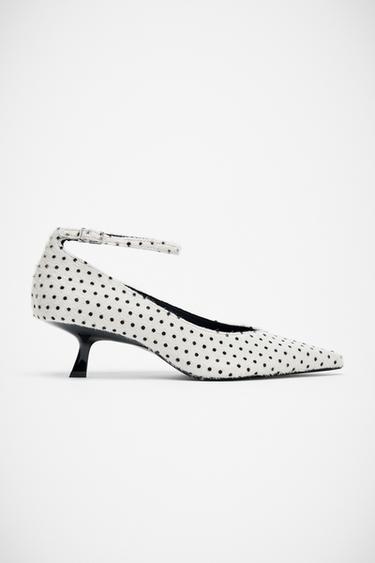 POLKA DOT LEATHER AND SHEEPSKIN HEELED SHOES - white by Zara