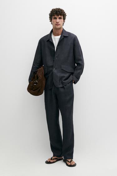 Zara 100% linen total look melange trousers - Ink blue