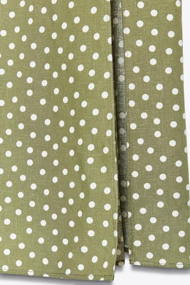 POLKA DOT LINEN BLEND MIDI DRESS - ecru/khaki by Zara - Image 9