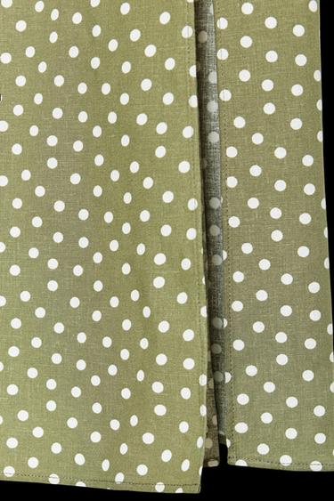 Zara LINEN BLEND POLKA DOT MIDI DRESS - Ecru / Khaki