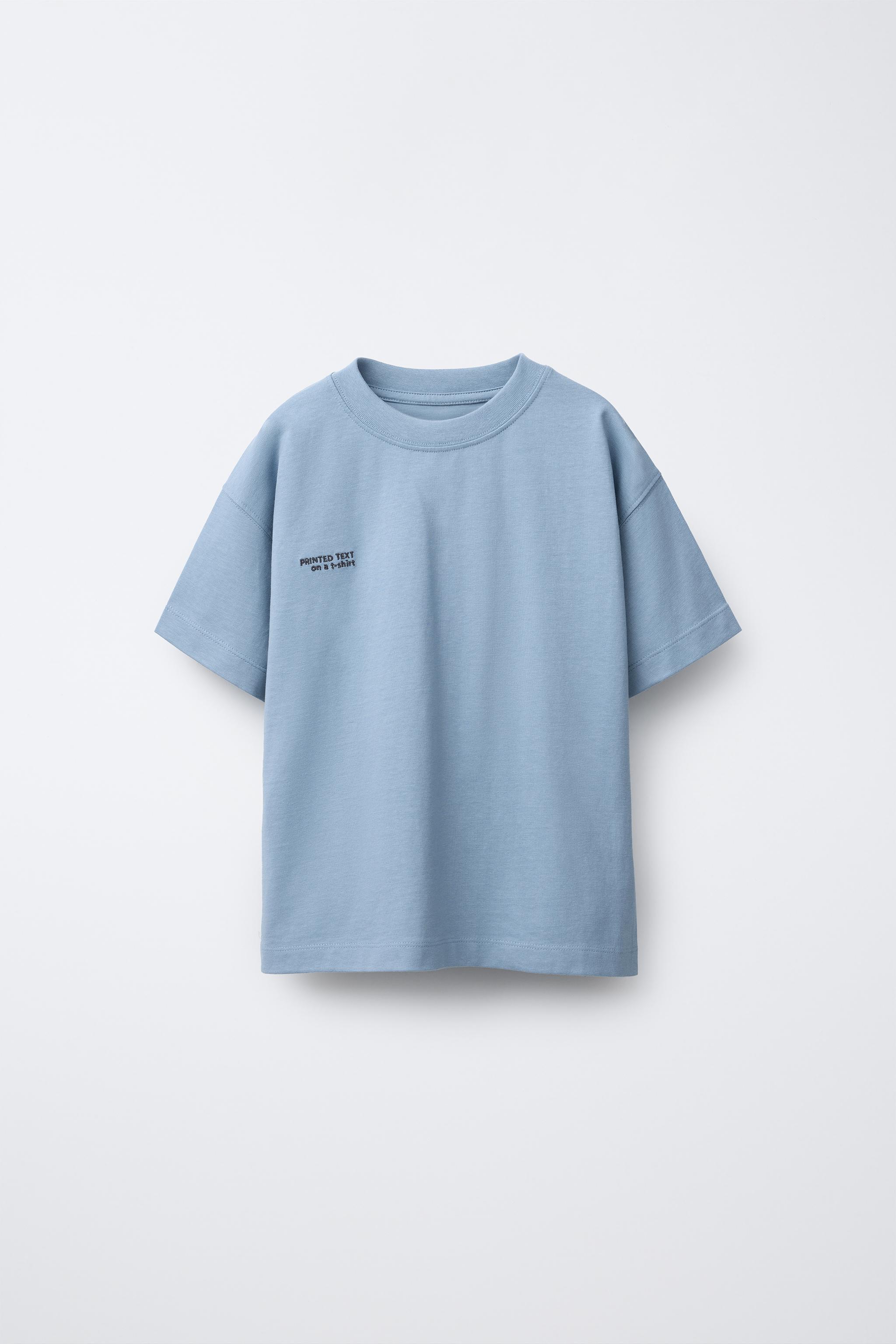ヘビーウェイト テキスト刺繍Tシャツ - 空色 | ZARA Japan / 日本