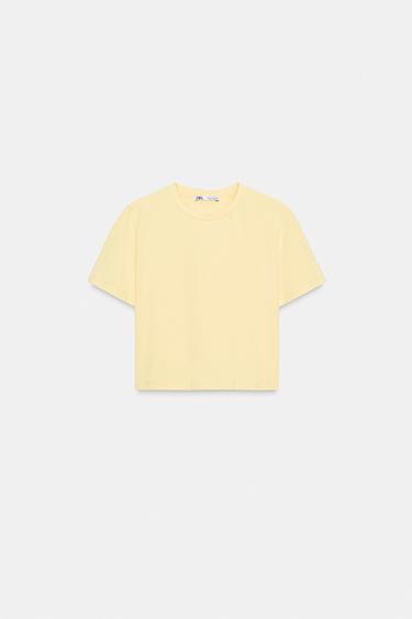 Zara STRETCH CROPPED T-SHIRT - Yellow