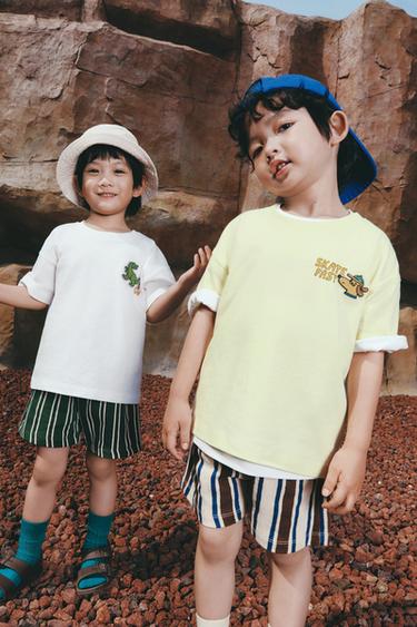 Zara 條紋絨布百慕達短褲 - 棕色-藍色