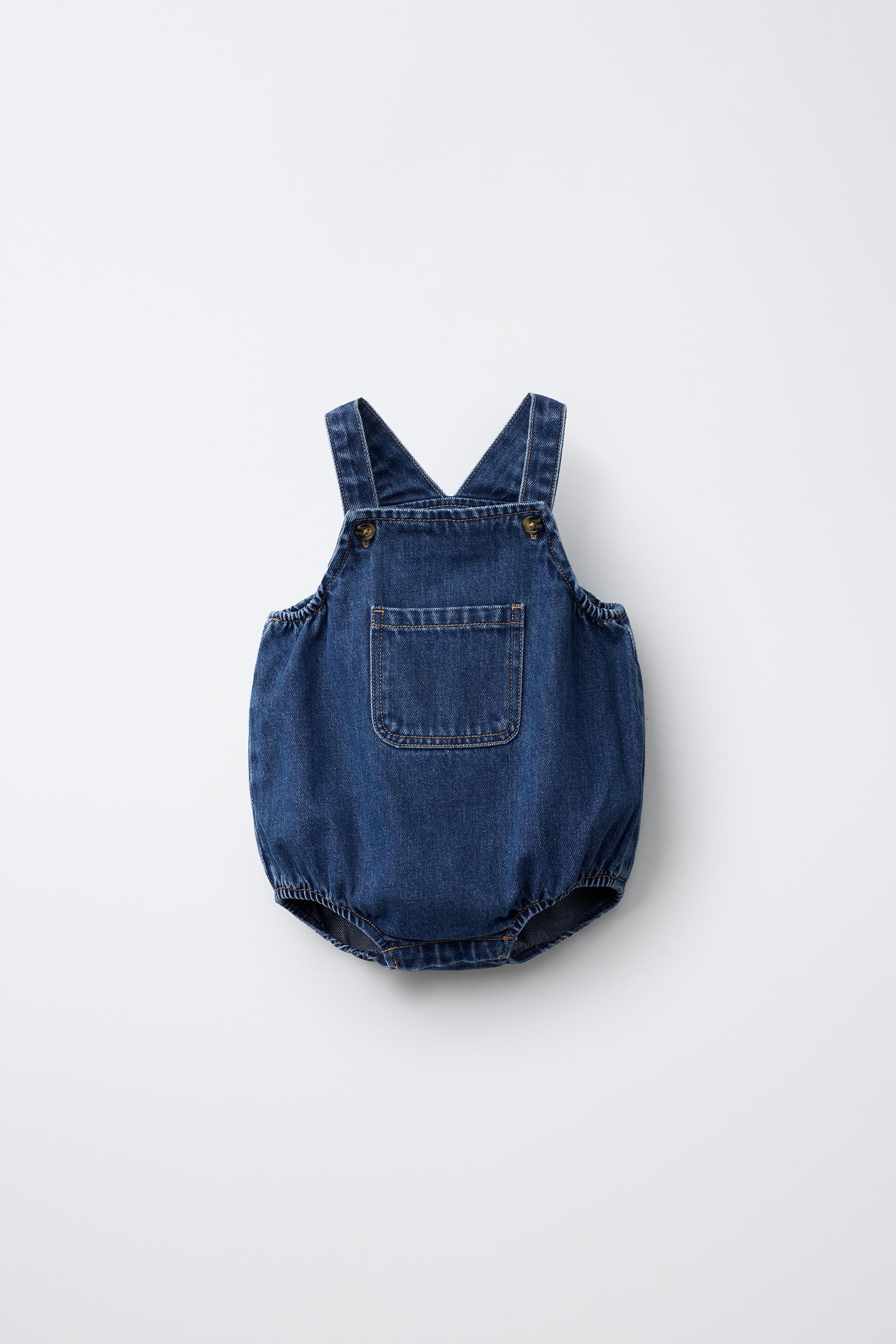 DENIM ROMPER — Mid-blue