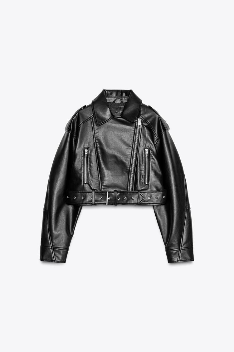 FAUX LEATHER CROP BIKER JACKET