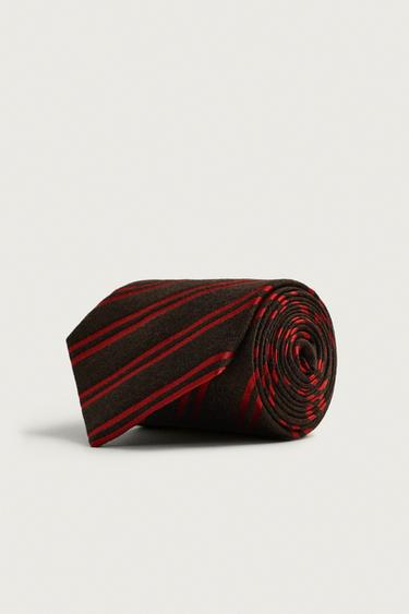 GESTREEPTE STROPDAS VAN WOL EN ZIJDE AARON LEVINE X ZARA - Bruin van Zara