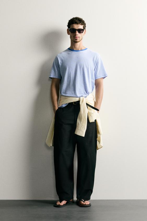 GESTREEPT T-SHIRT IN REGULAR FIT - Blauw van Zara - Afbeelding 0
