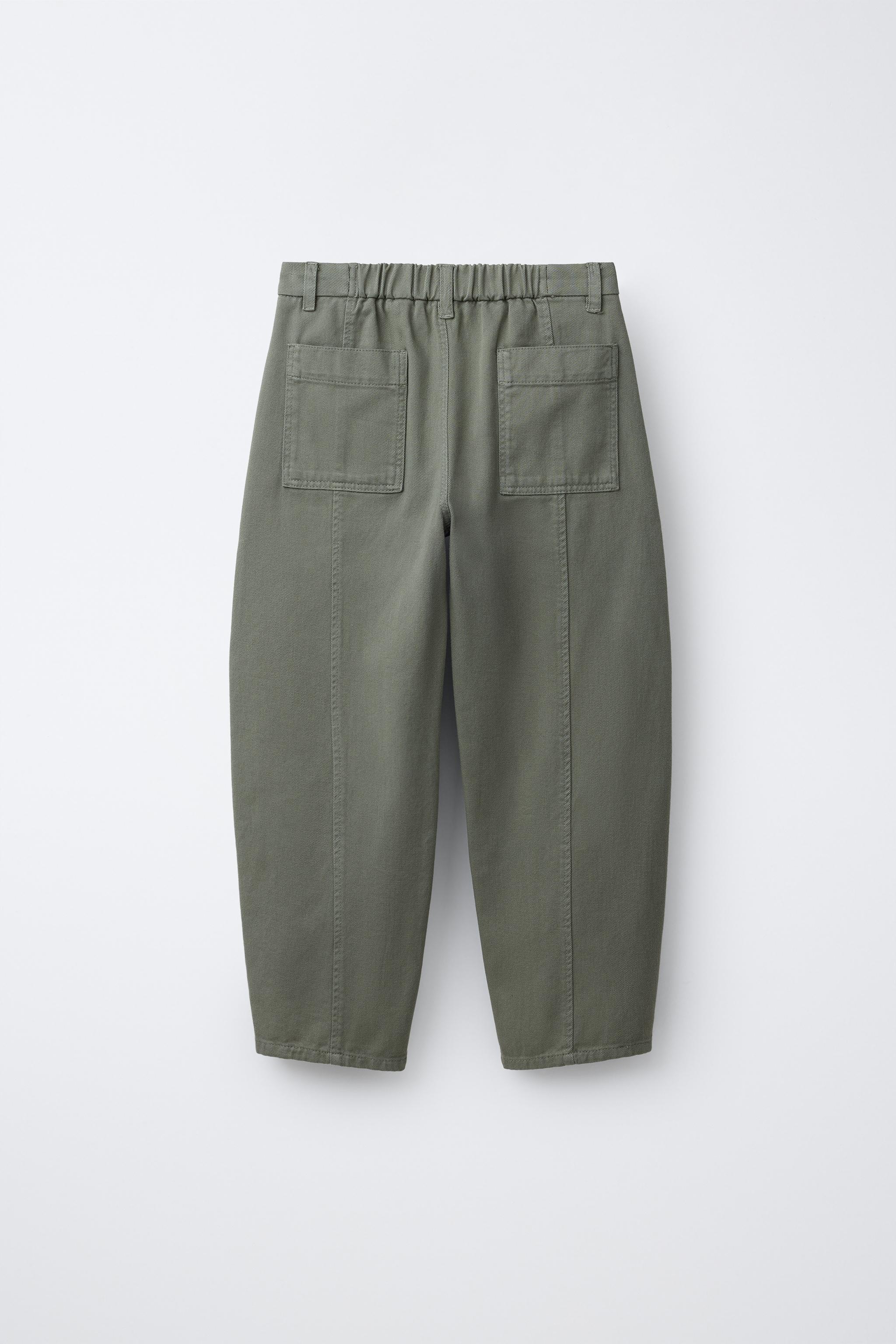 BARREL PANTS WITH SEAM DETAIL — Olive green