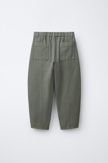 BARREL TROUSERS WITH SEAM DETAIL - Olive green by Zara - Image 1
