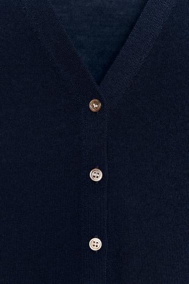 100% EXTRA FINE WOOL SHORT SLEEVE CARDIGAN - Navy blue by Zara - Image 5