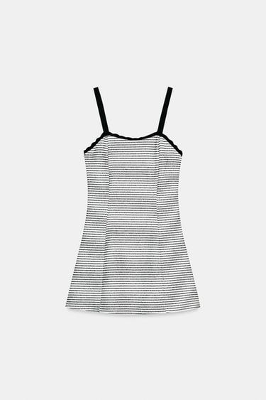 STRIPED BOUCLÉ DRESS - Black / Ecru by Zara