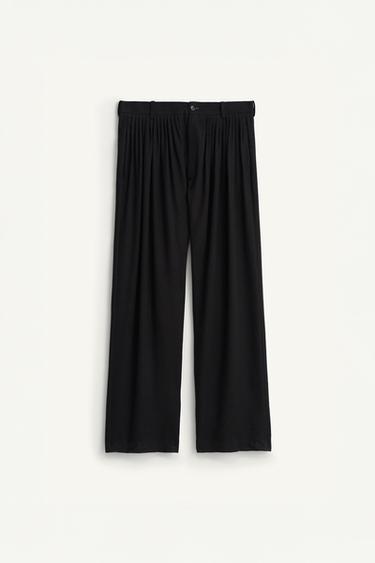 LINEN/LYOCELL PLEATED SUIT TROUSERS - Black by Zara