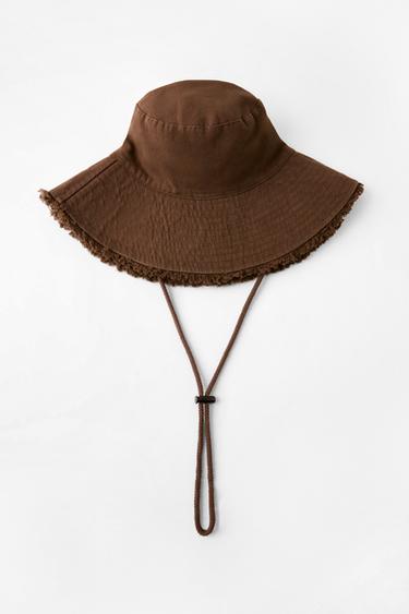 Zara 100% COTTON BUCKET HAT - Brown
