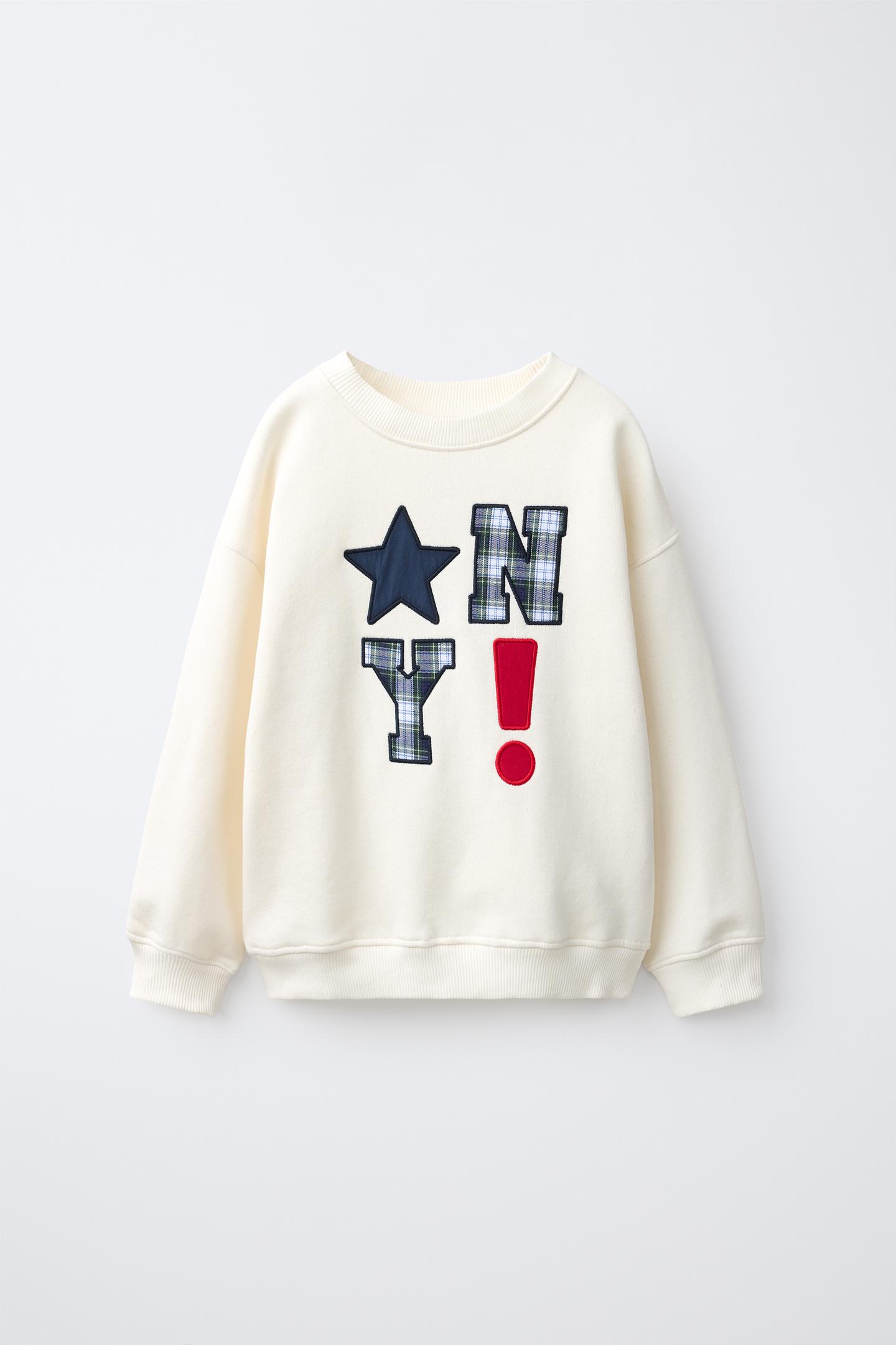 Детская толстовка Zara New York Patch, цвет: Экрю — фото 1