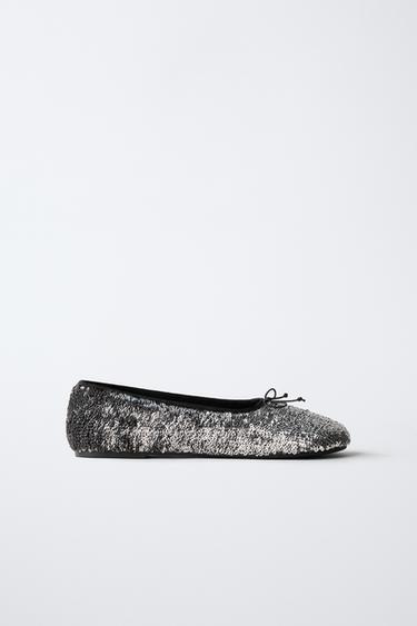 SEQUIN BALLET FLATS - Silver by Zara