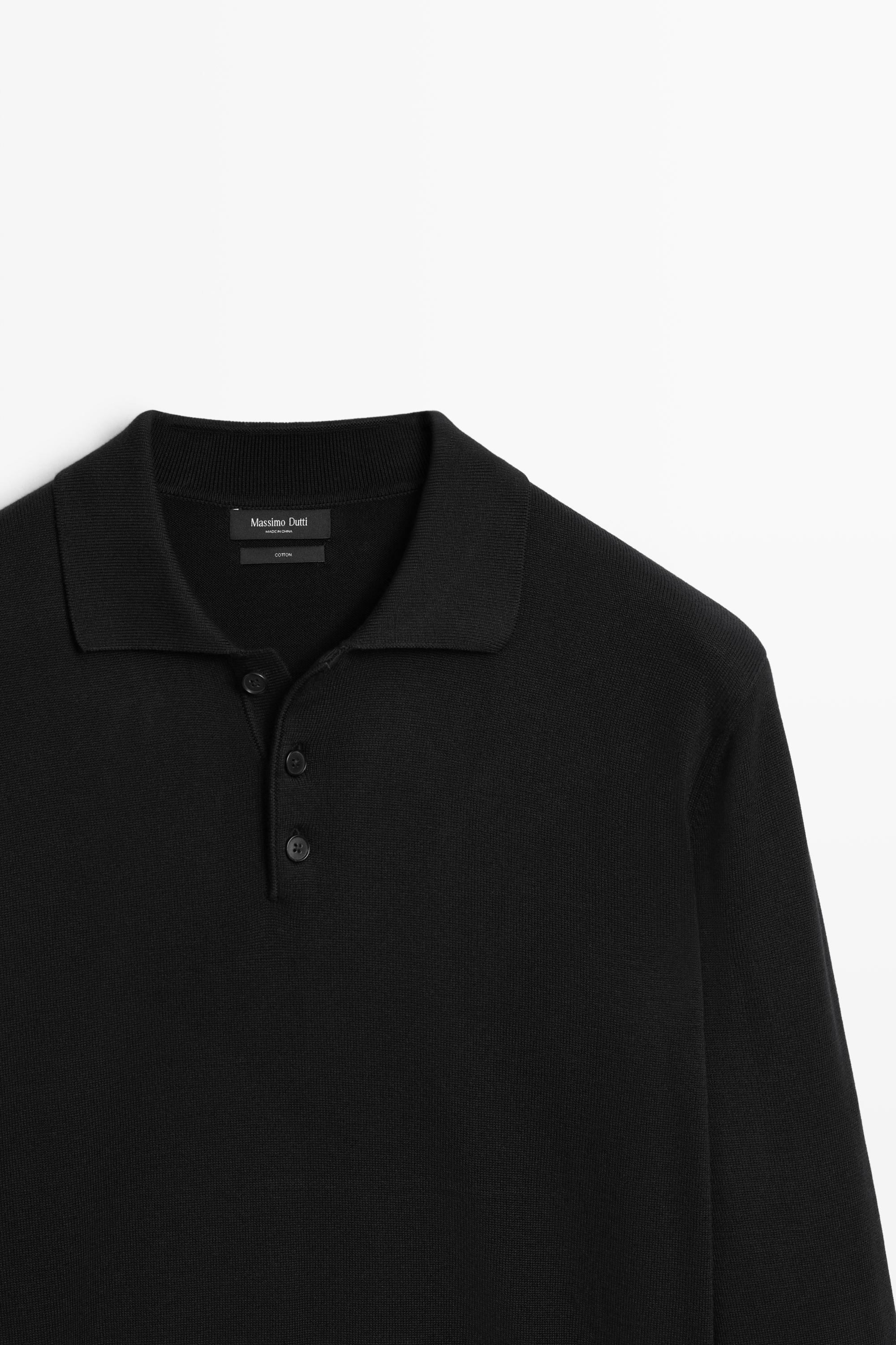 100% cotton knit polo sweater — Black
