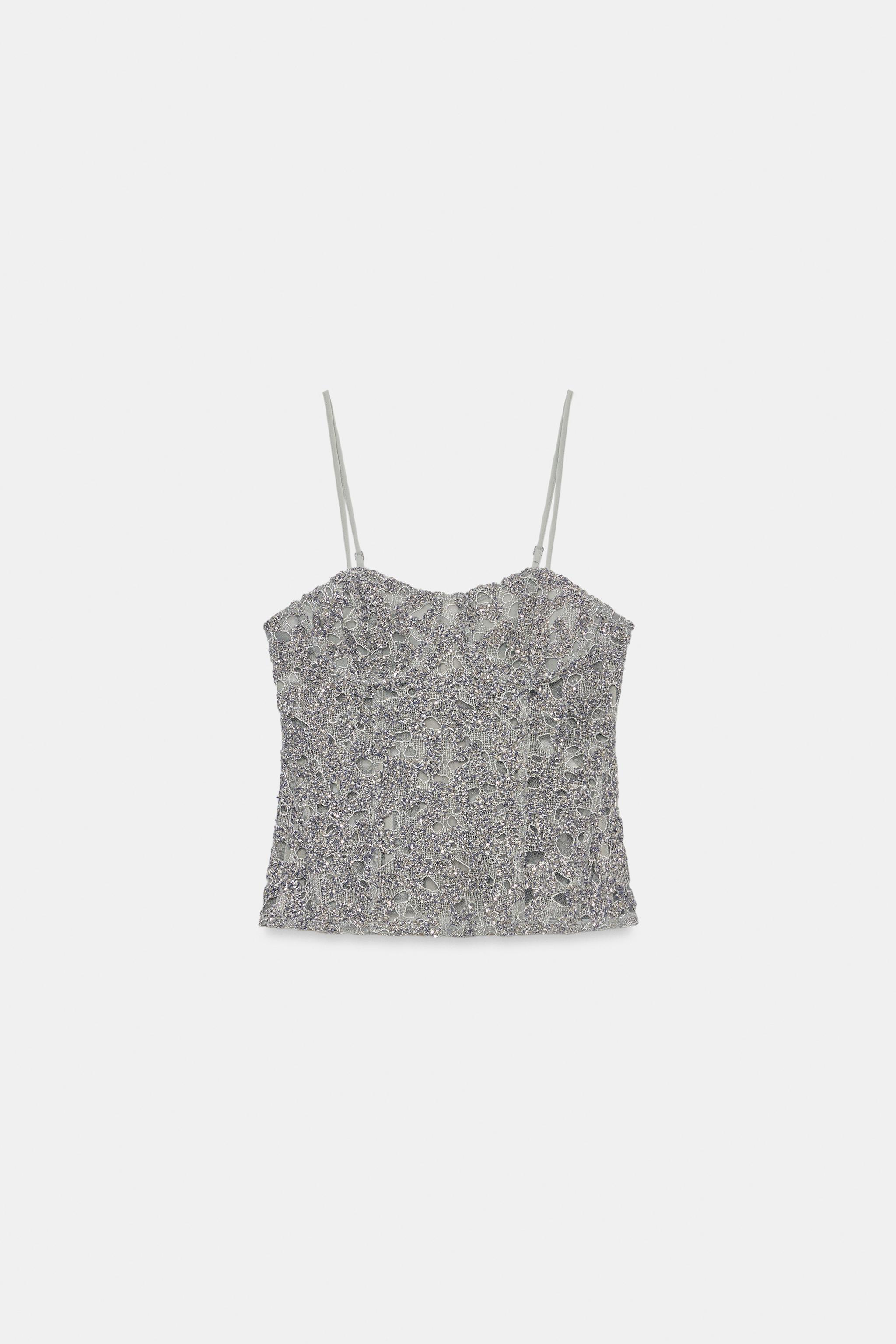 ZW COLLECTION SHIMMER TOP - Blue / Gray | ZARA United States