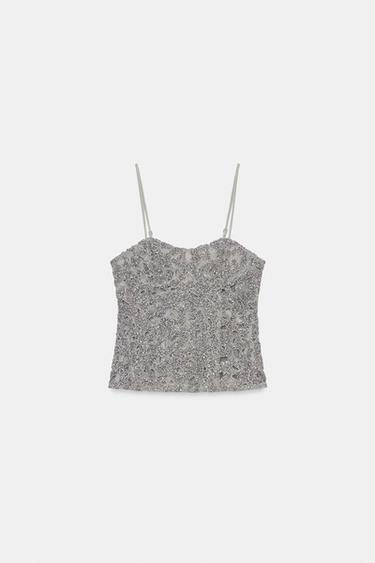 ZW COLLECTION SHIMMER TOP - Blue / Grey by Zara - Image 5