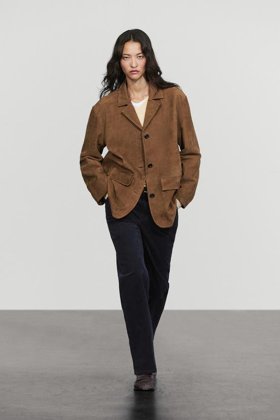 Blazer en daim 100% cuir - Vison foncé de Zara - Image 0