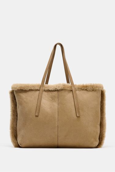 REVERSIBLE LEATHER HANDBAG - SAND/BROWN by Zara