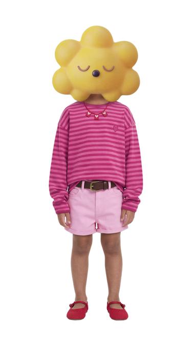 STRIPED T-SHIRT WITH EMBROIDERED HEART - Fuchsia by Zara