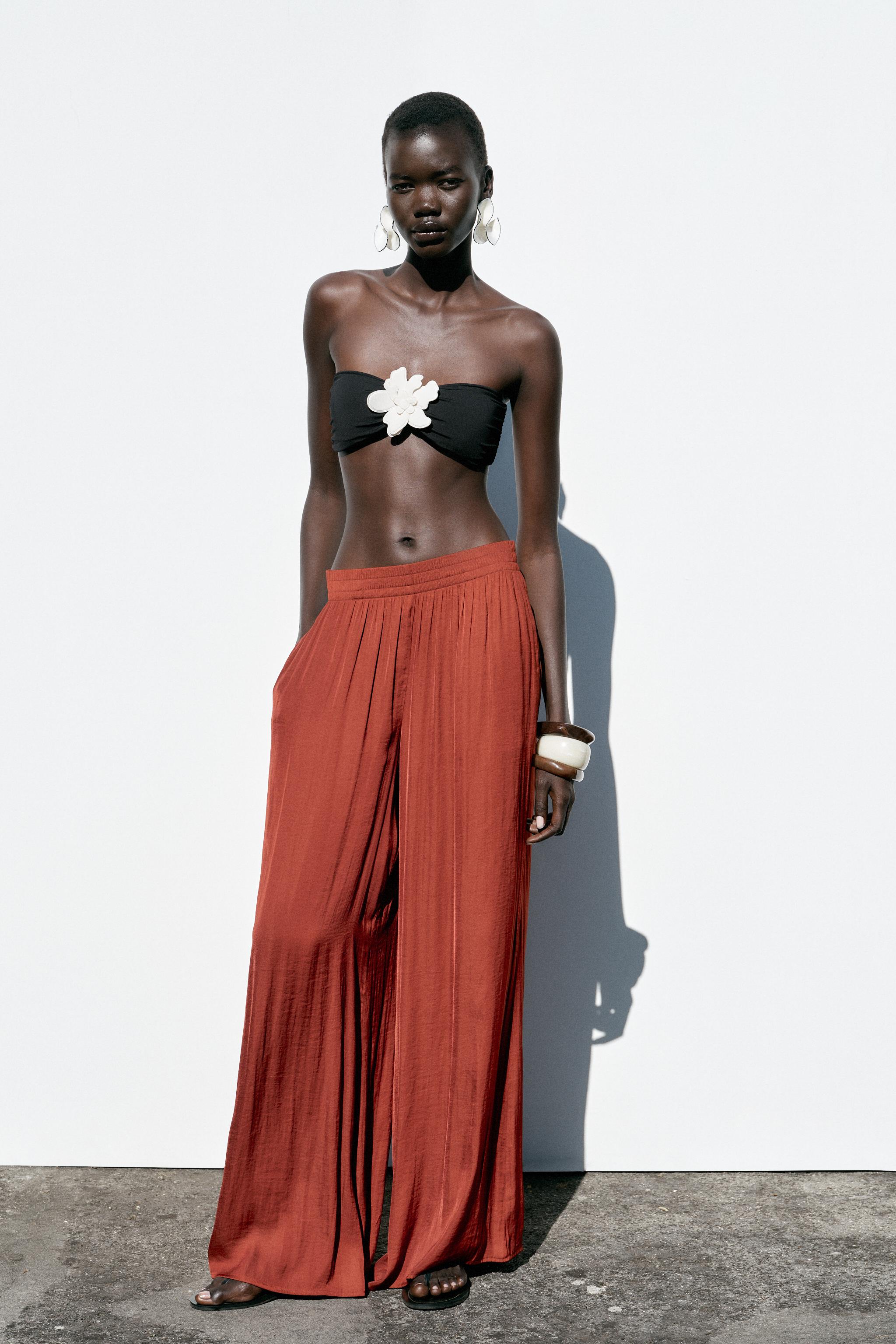 Pantalon Ancho Pantalon Fluido Rojo Pantalon Fluido Pantalon